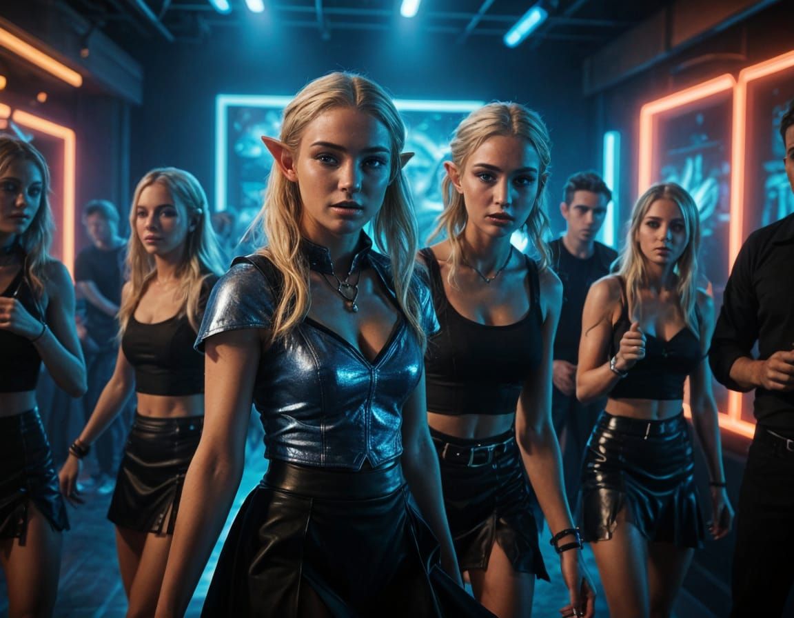 Cyberpunk Elf Dancing in Nightclub