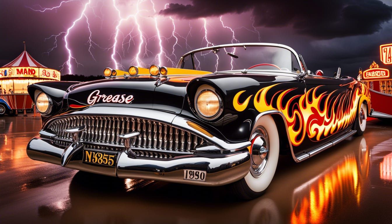 Greased Lightning, a tribute to the hot-rod in the movie Grease with a storm raging