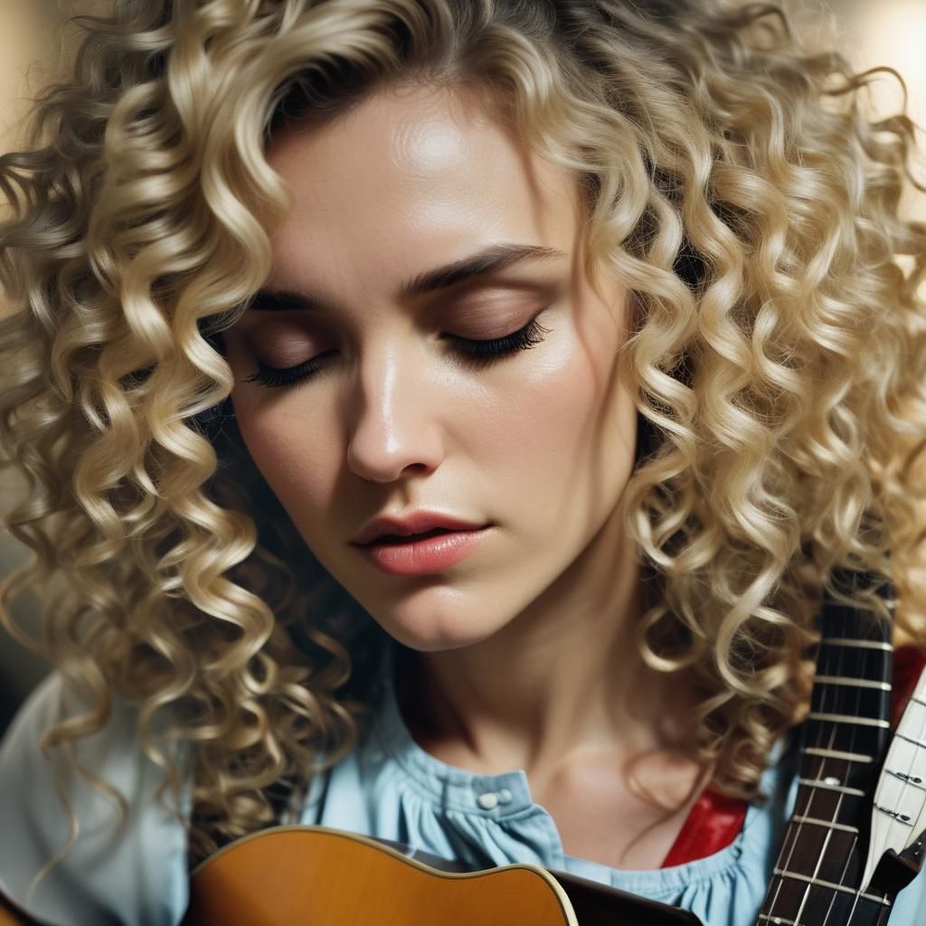 Serene Portrait of Woman with Guitar in Film Aesthetic
