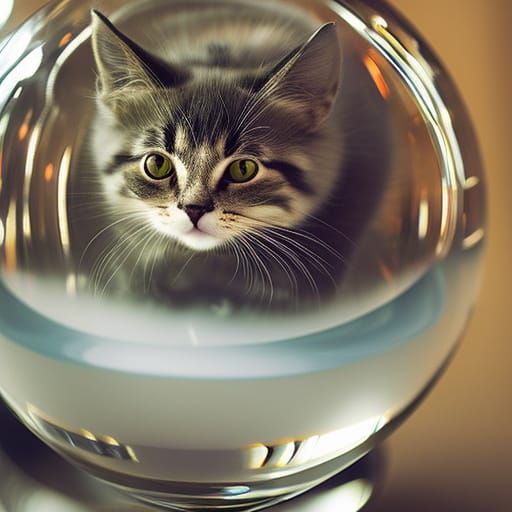 Kitten in Teacup of Clouds Inside Glass Ball