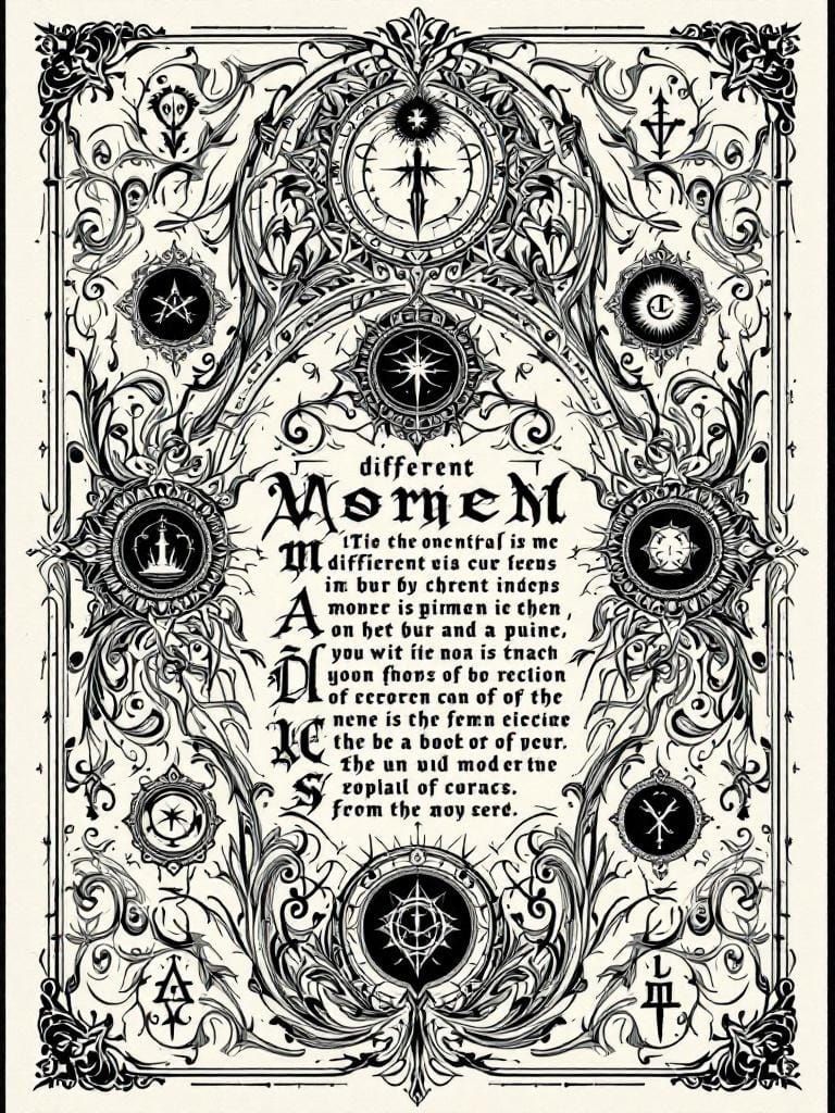 Ornate Portals and Mystical Runes in Calligraphic Style