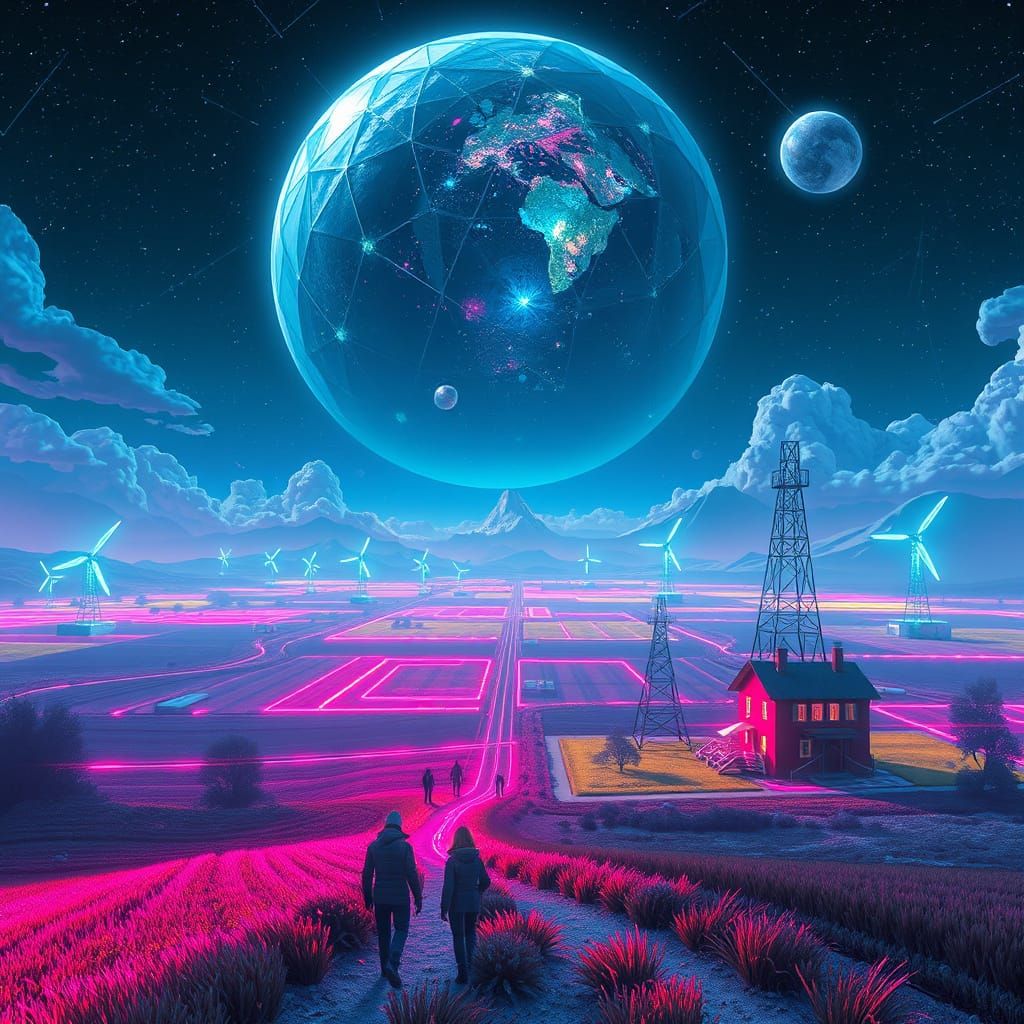 Cyberpunk Countryside Inside Crystal Space Dome