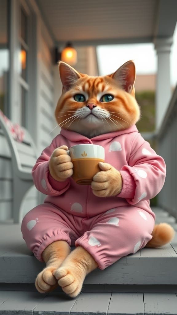 a cat sitting on the porch of a house