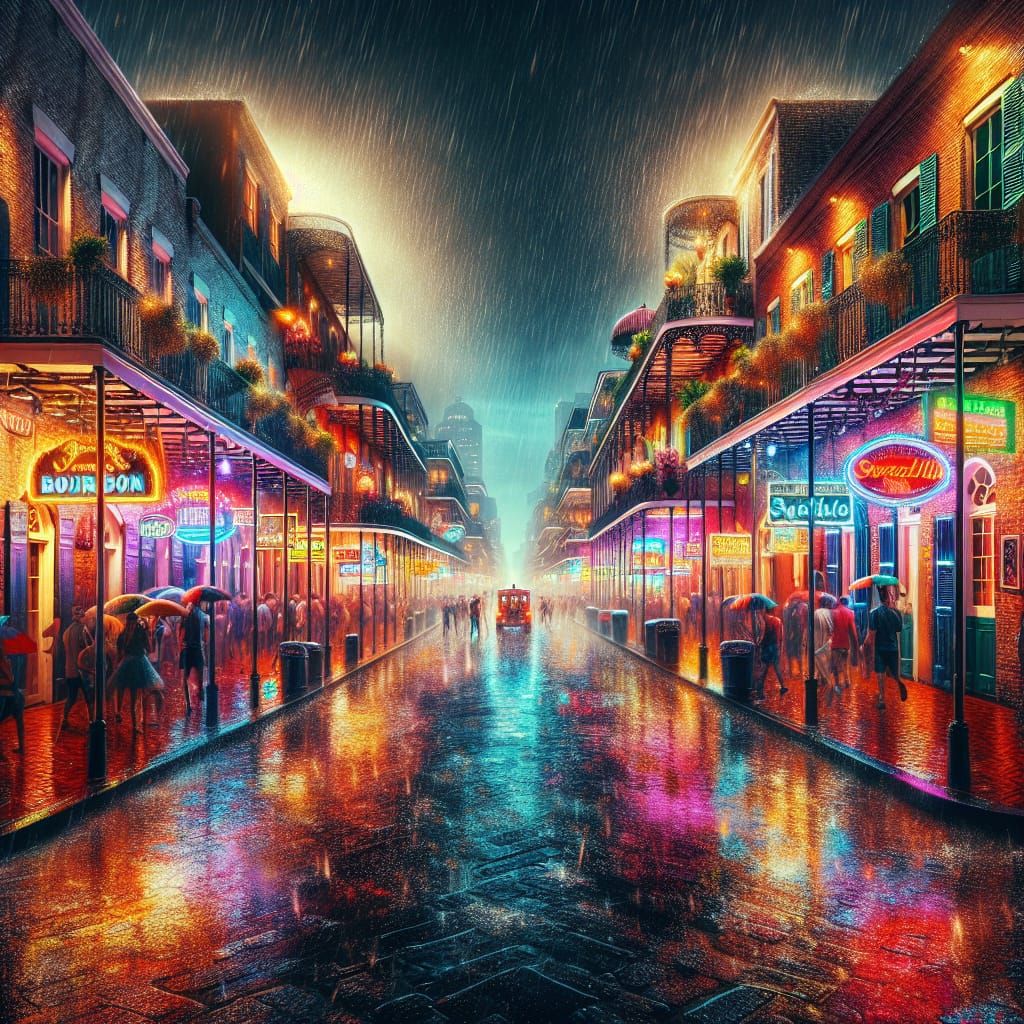 Bourbon Street in New Orleans at Night