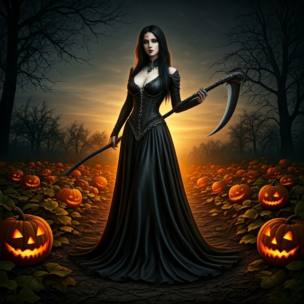 Gothic Grim Reaper Beckons in Autumn Field
