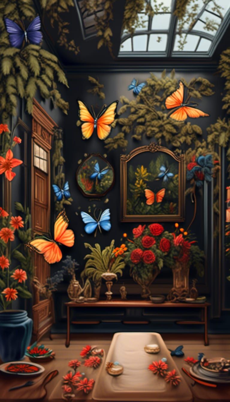 Dark Academia Dining Room with Botanical Ink Art