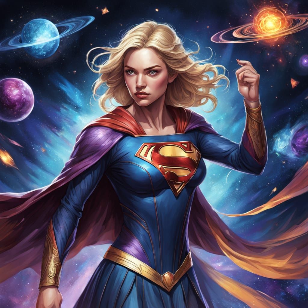 Supergirl Soars Through Vibrant Cosmic Digital Painting