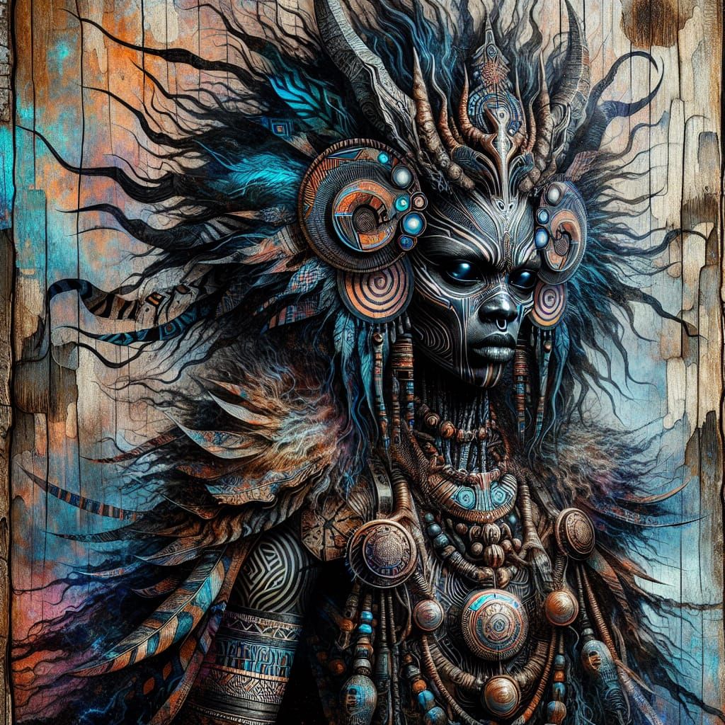 An intricate fusion of human and wild figures, inspired by S...