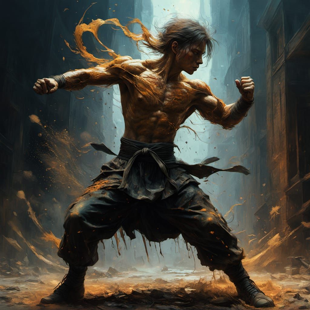 Dynamic Street Fighters in Motion - Oil Paint Style