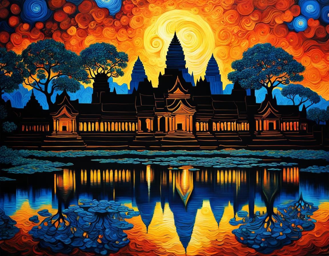 Mystic Angkor Wat in Oil Painting Style