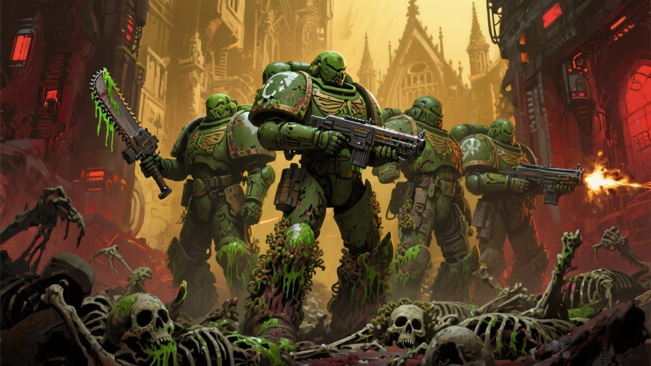 Gothic Cyberpunk Space Marines in John Blanche Style