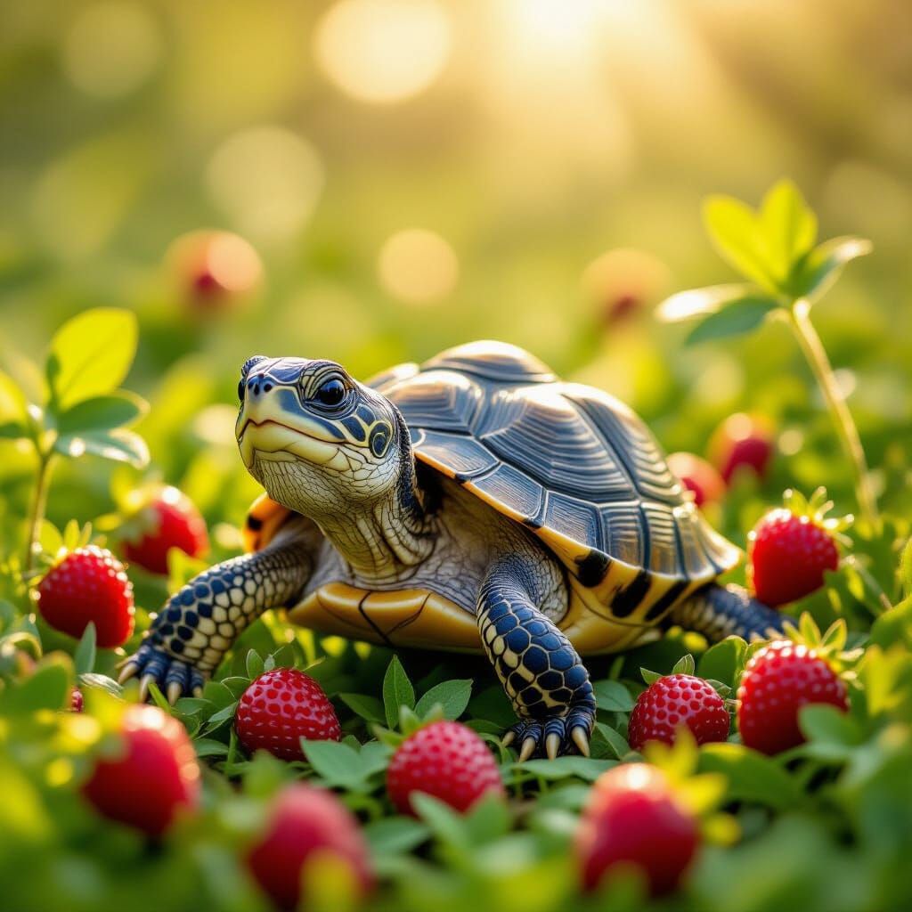 Sweet Turtle Lila in Strawberry Field, Beatrix Potter Style