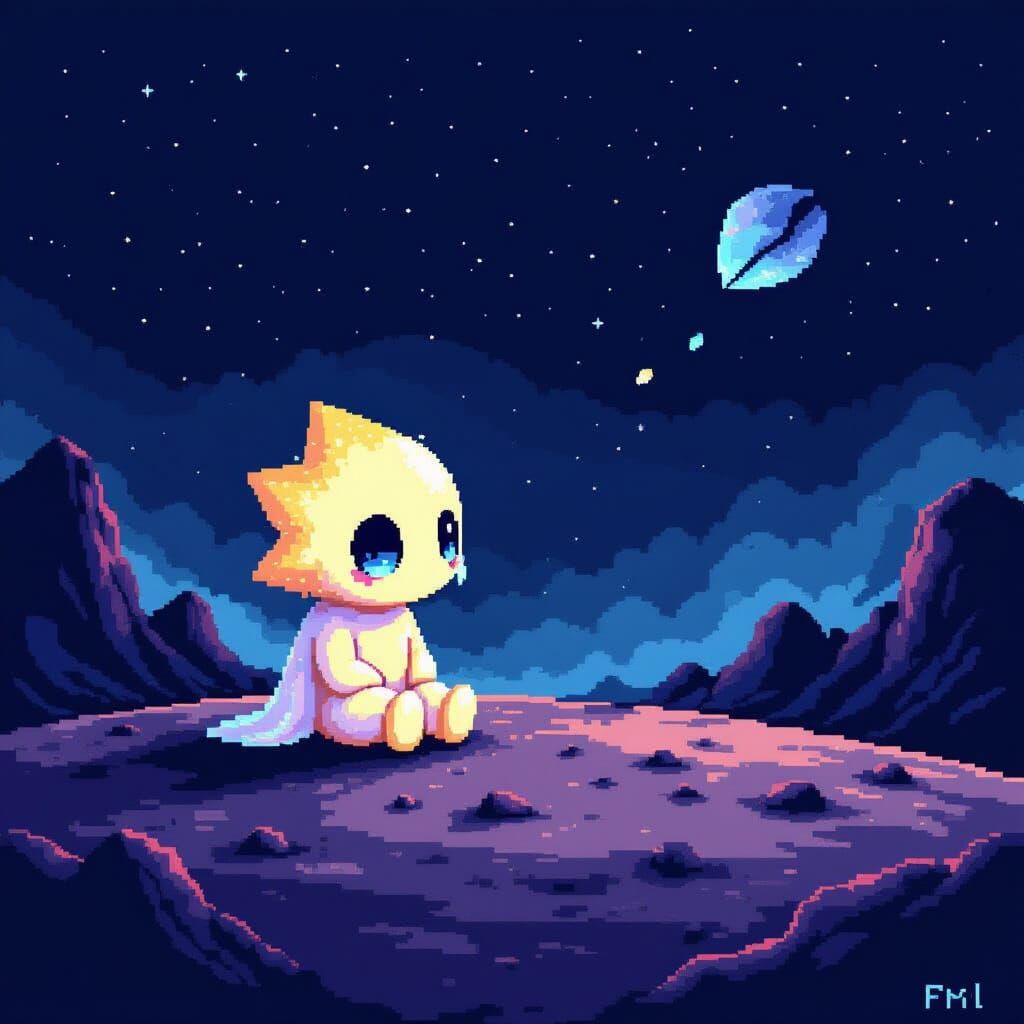 Pixel Art Star-Child's Lonely Lament in Space