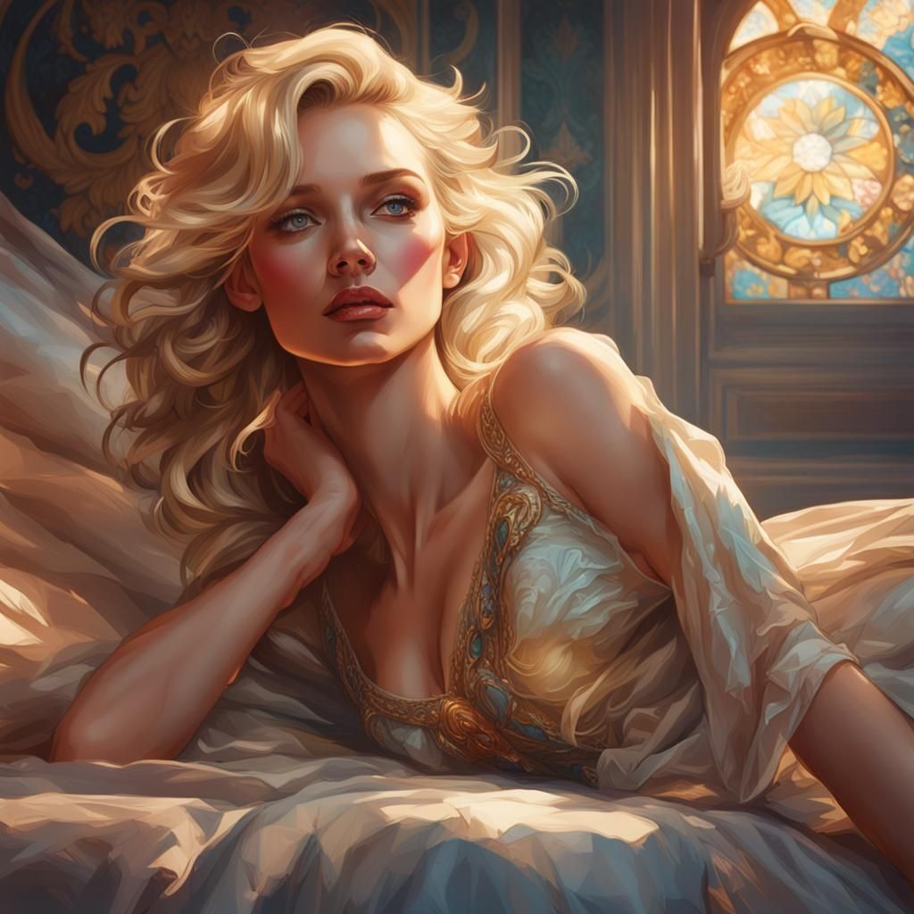 Provocative Portrait of Blonde Woman, Art Nouveau Style