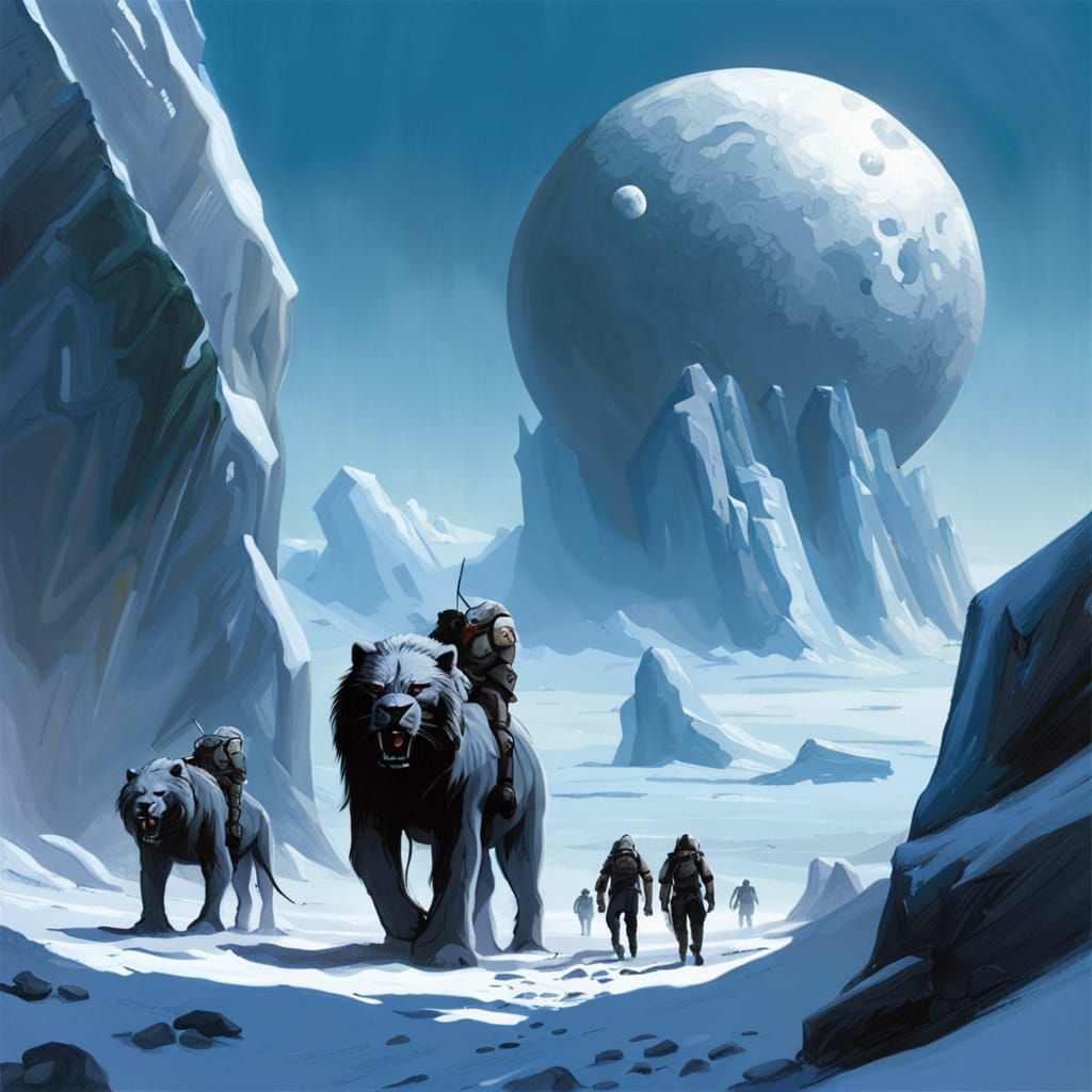 Icy Exoplanet Scene with Sabertooth, in Dramatic Style