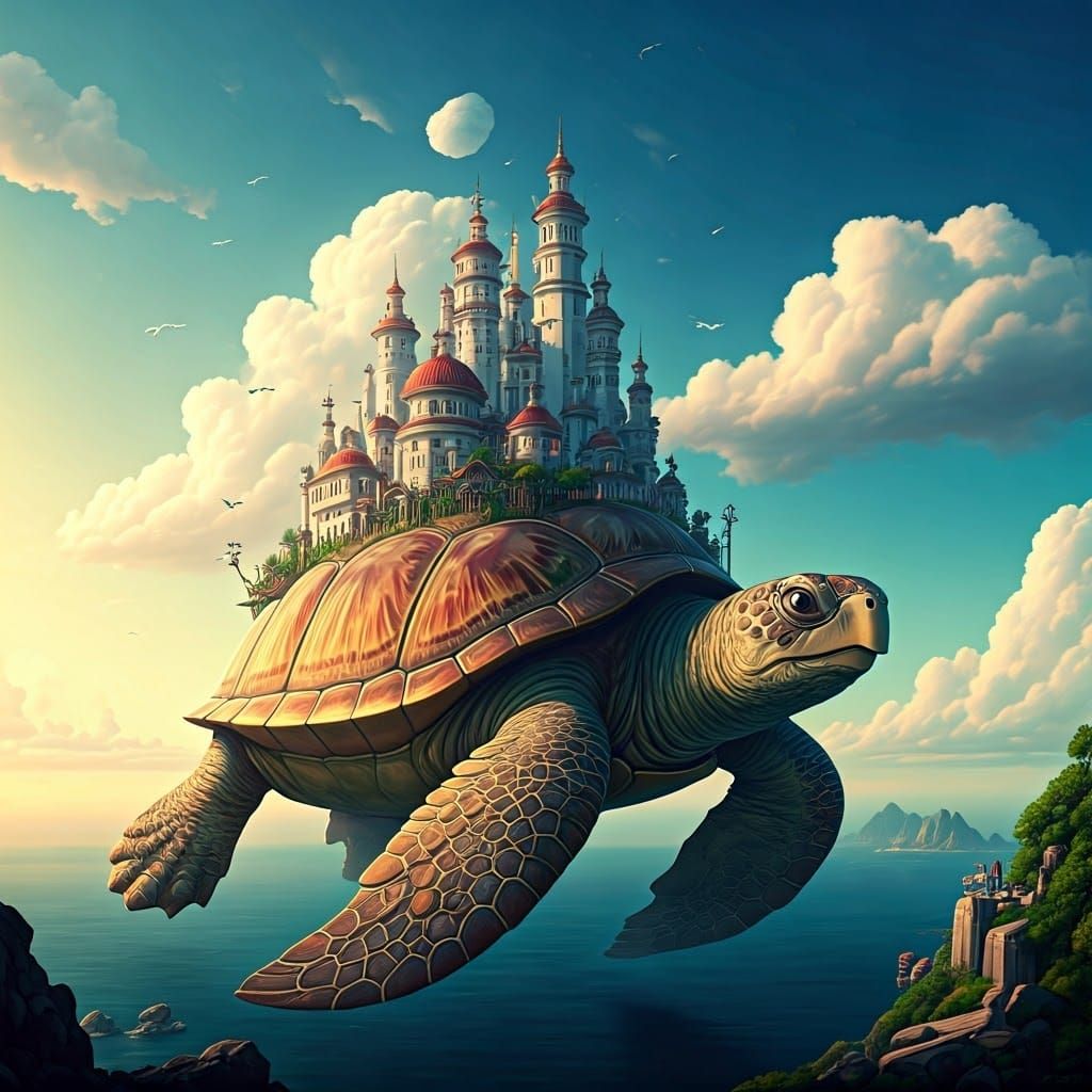 Giant Turtle Cityscape in Dreamlike Proportions