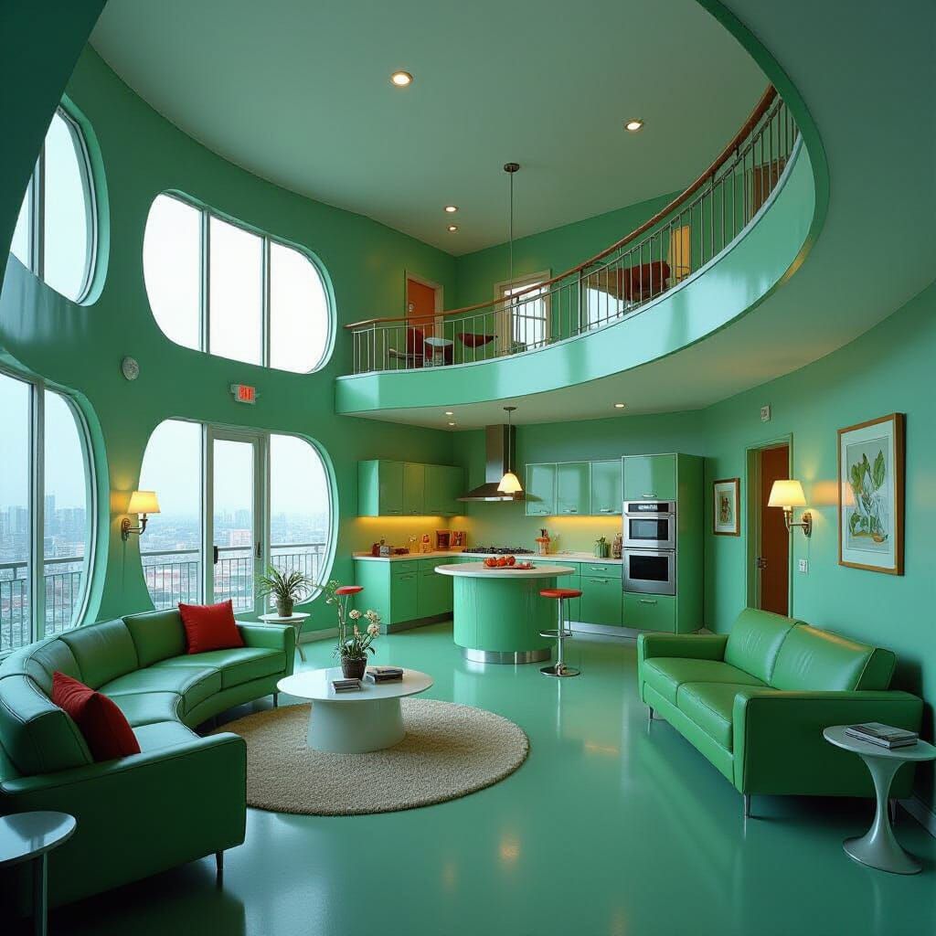 Retrofuturistic Apartment in Cinematic Film Style