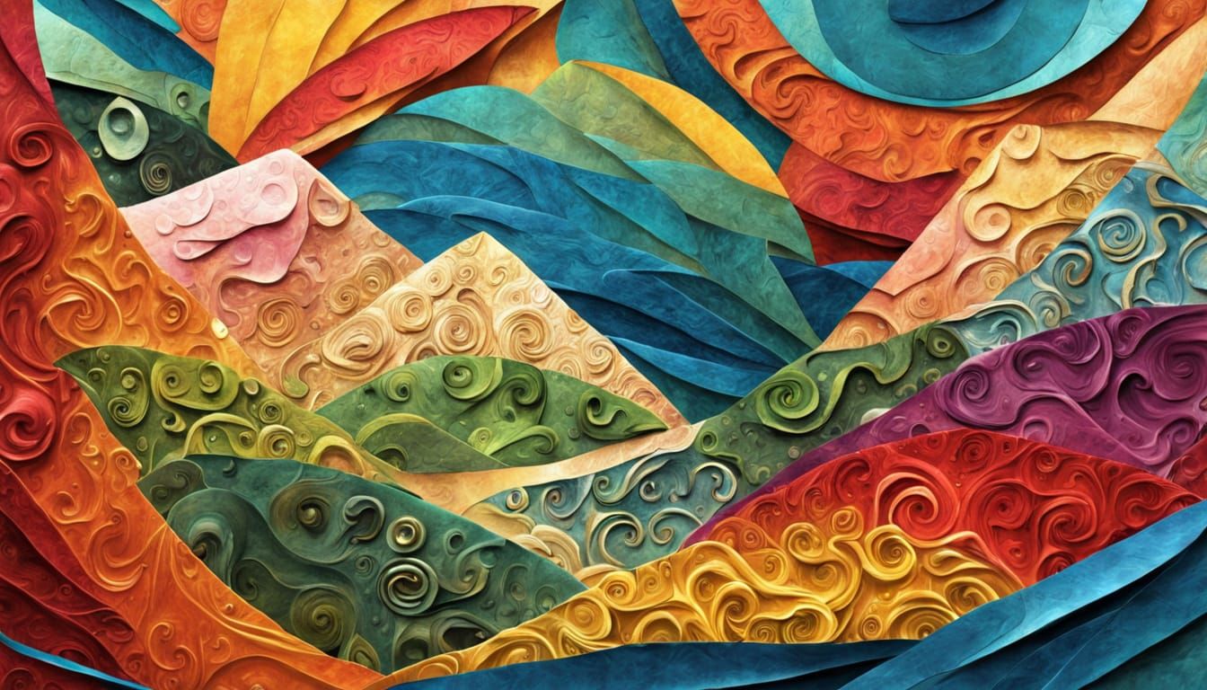 Abstract Fantasy Paper World in Complementary Colors