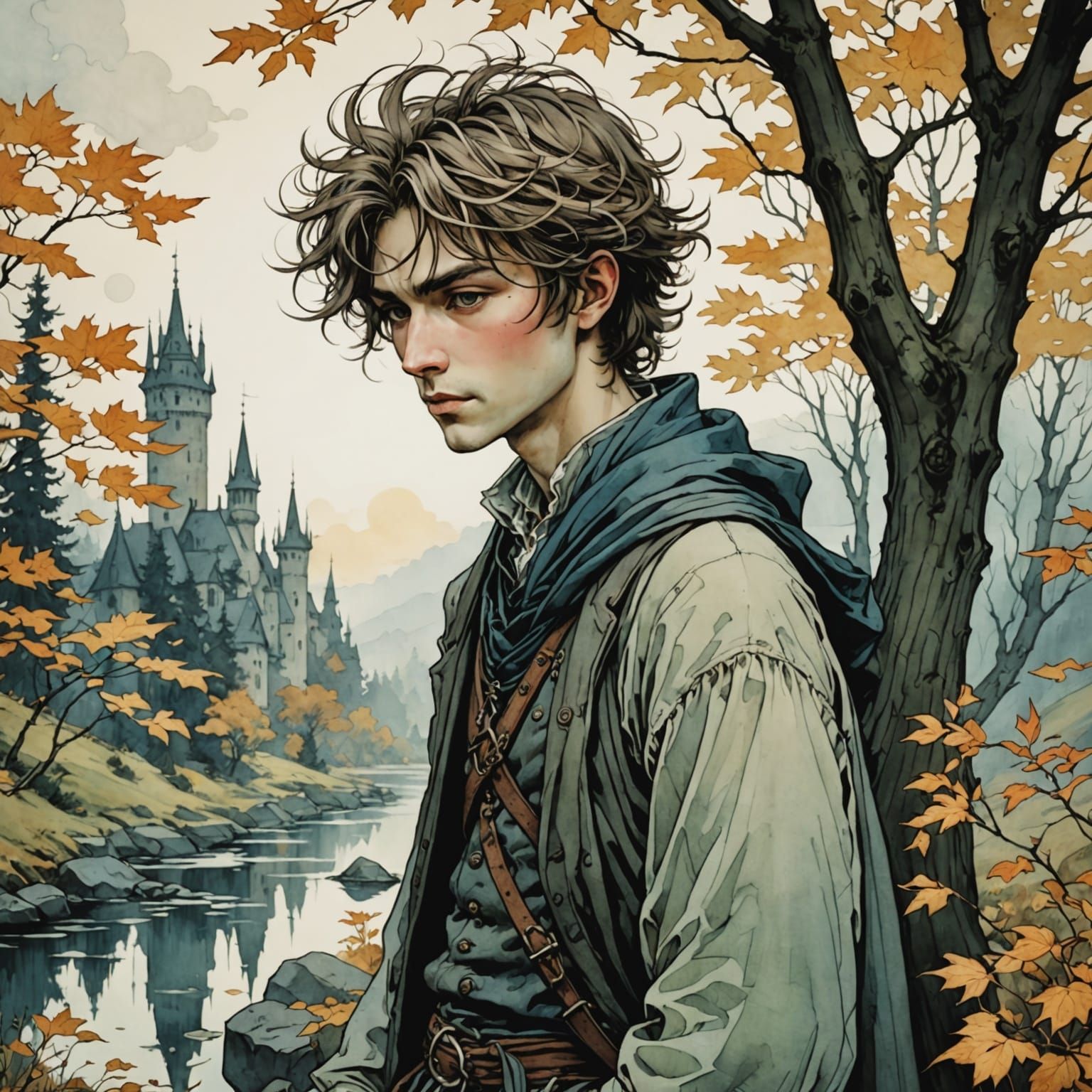 Gentle Anime Cartoon in Arthur Rackham Style