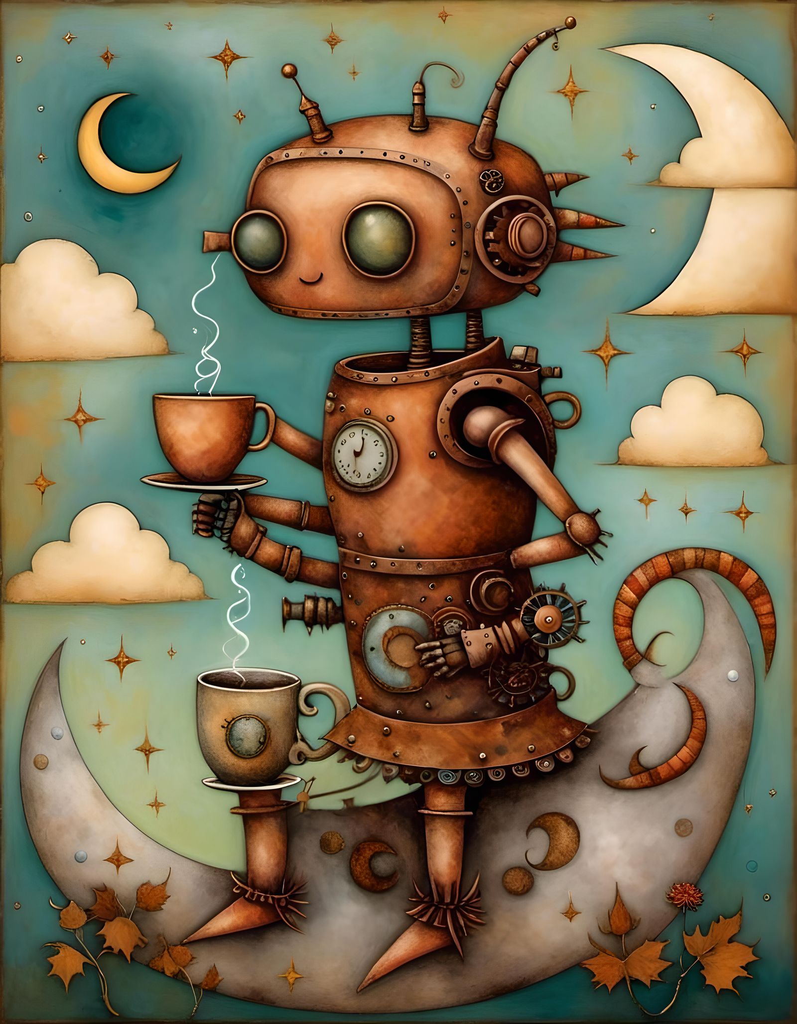 Steampunk Robot's Whimsical Tea Break on the Moon