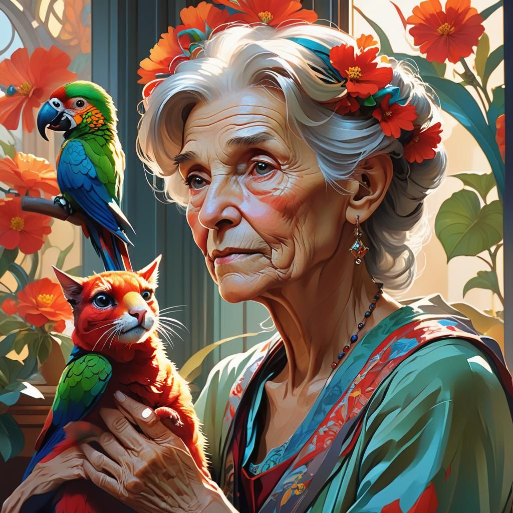 Elderly Woman Reflects, Digital Art Portrait