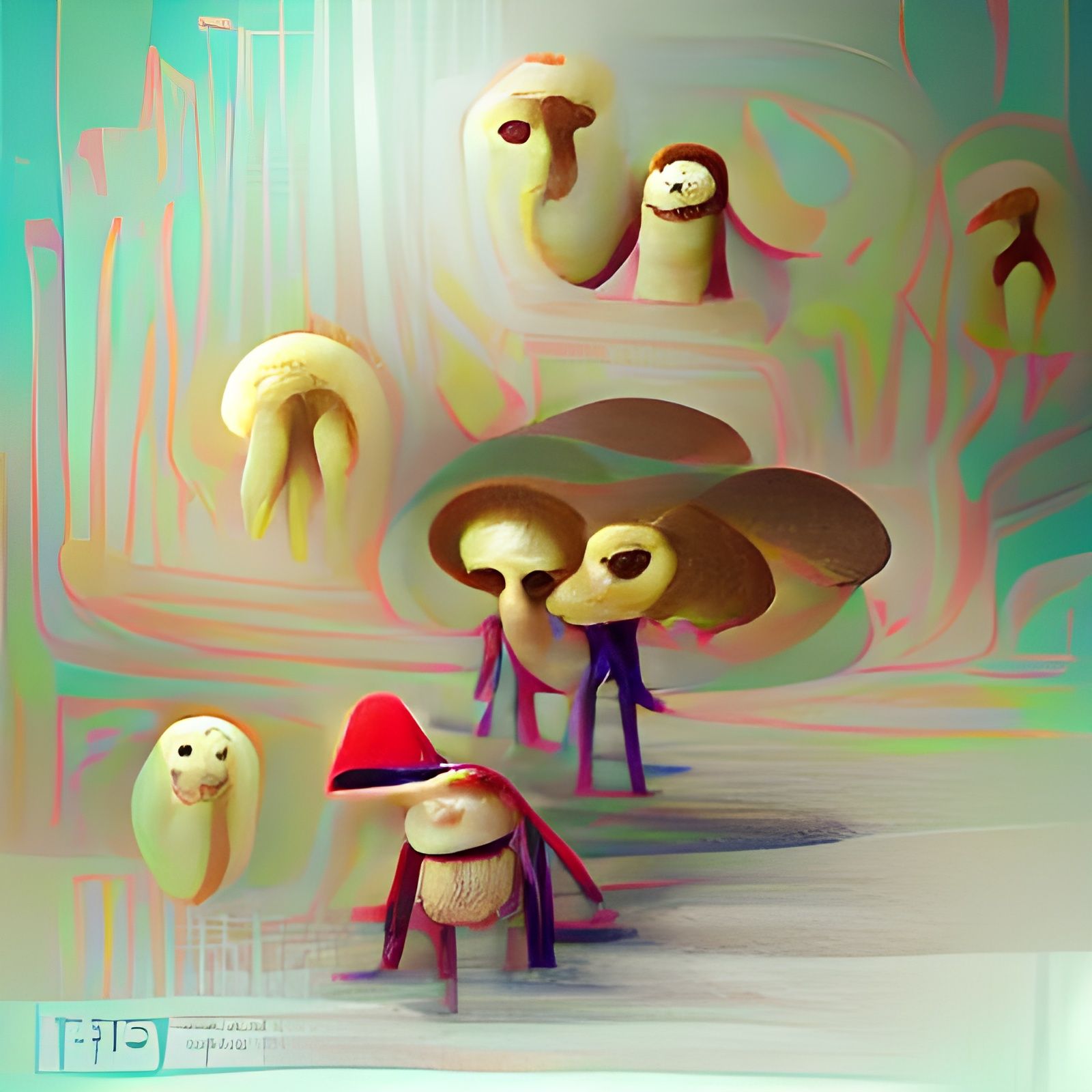 Whimsical Mushroom People in Enchanted Forest