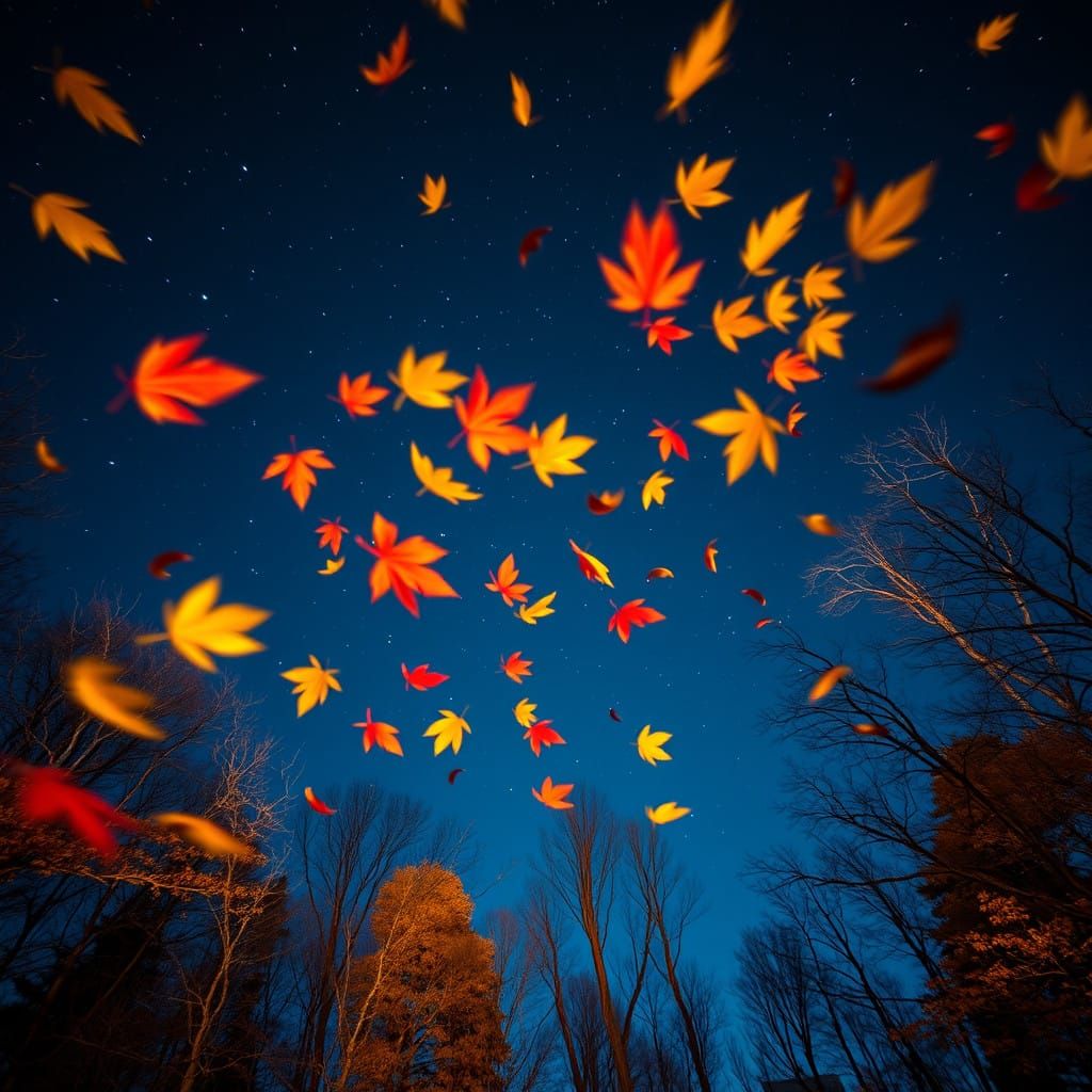 Dark Autumn Night Sky with Swirling Foliage