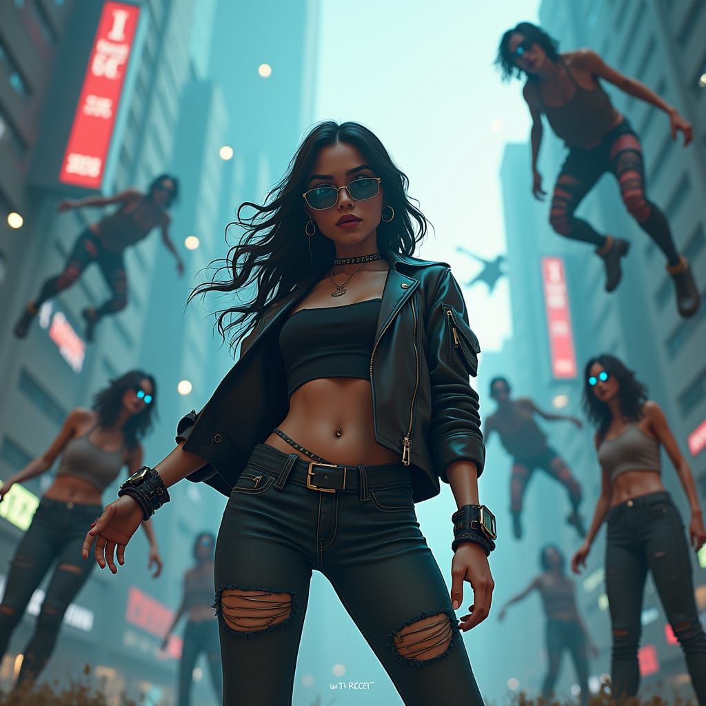Zombie Apocalypse: Indian Woman in Cyberpunk Anime Style