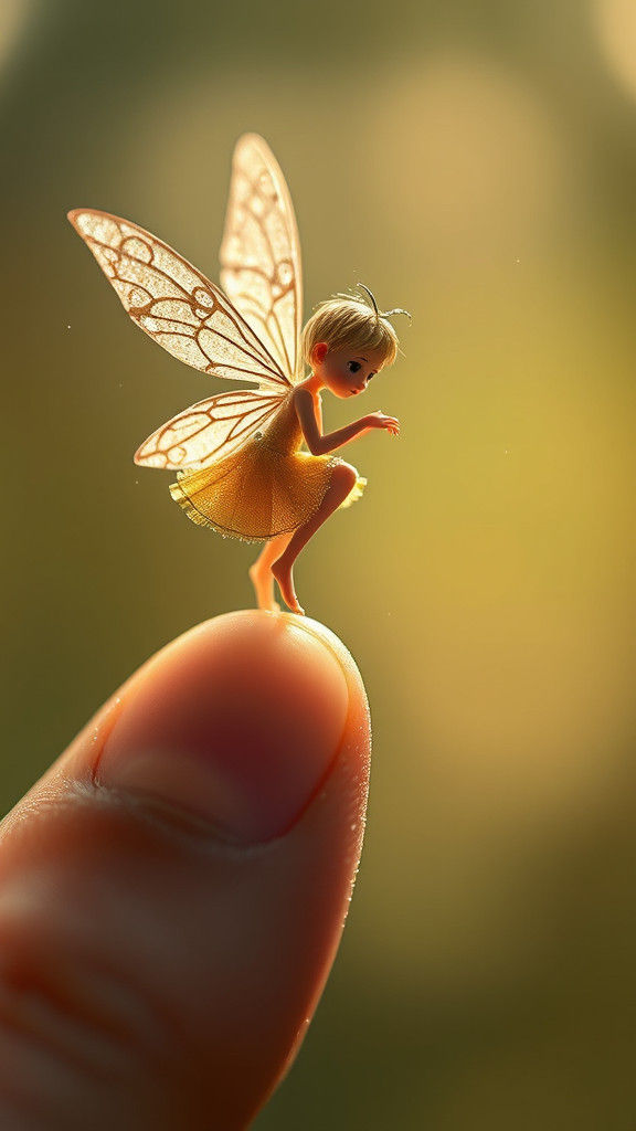 Realistic Fairy on a Fingertip with Sparkling Dust