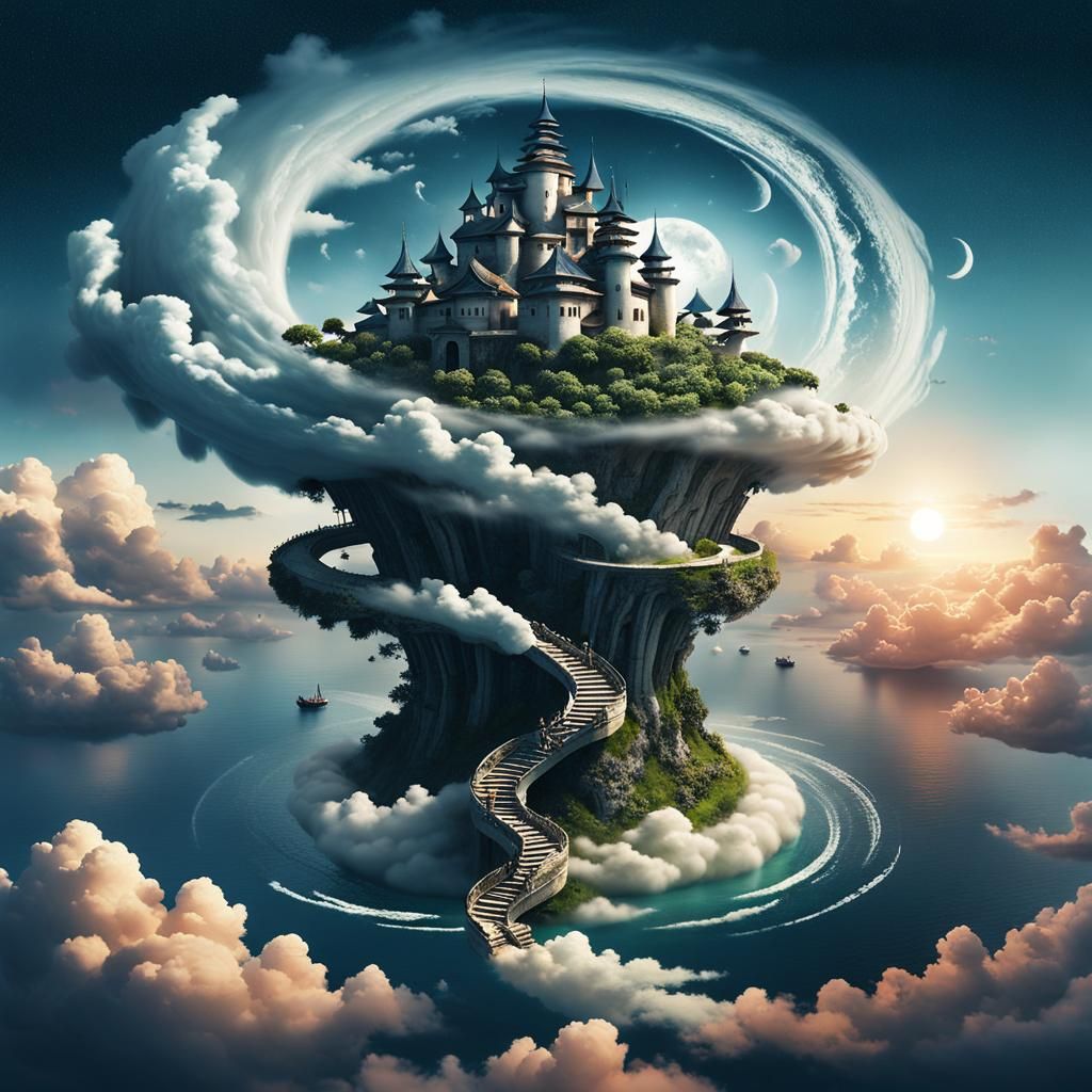Surreal Infinity Island with Floating Castle