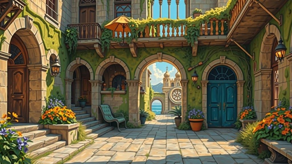 Futuristic Passageway Inspired by Cloud City and Moebius