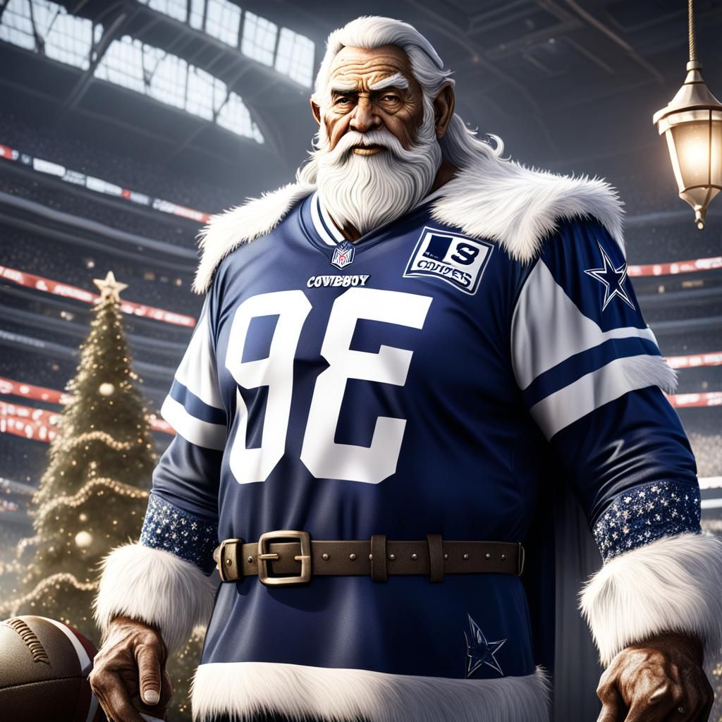 Santa Claus in Cowboys Jersey: Detailed Matte Painting
