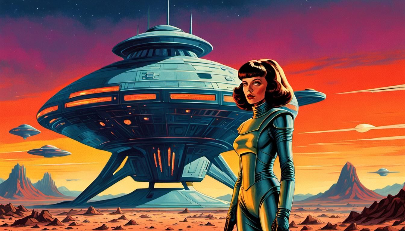 Retro Sci-Fi Woman on Alien Planet in Pulp Art