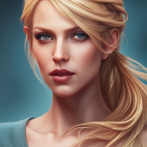 Detailed Portrait of Blonde Girl in Art Nouveau Style