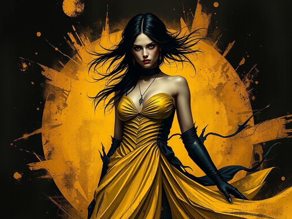 Lady in Yellow with Abstract Gold Background