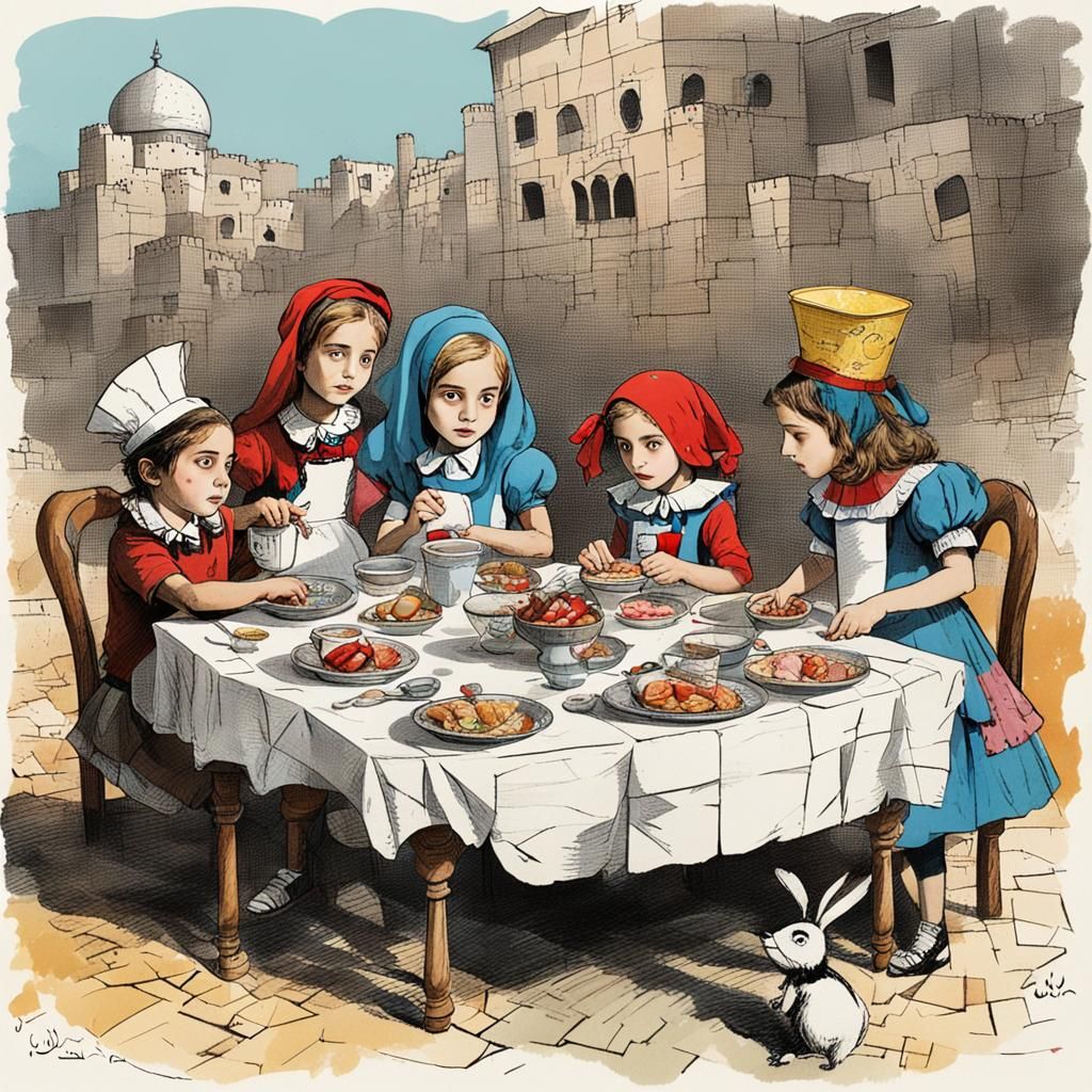 Alice in Wonderland Meets Gaza: A Surreal Scene