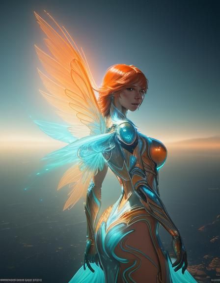 Ethereal Woman with Wings on Exotic Planet