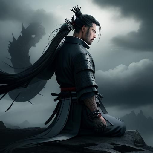 Samurai and Dragon in Dramatic Digital Painting