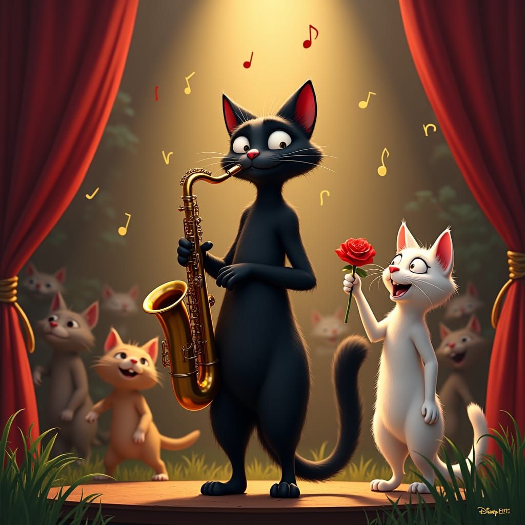 Jazz Cat in Club, Pixar-Style Digital Art