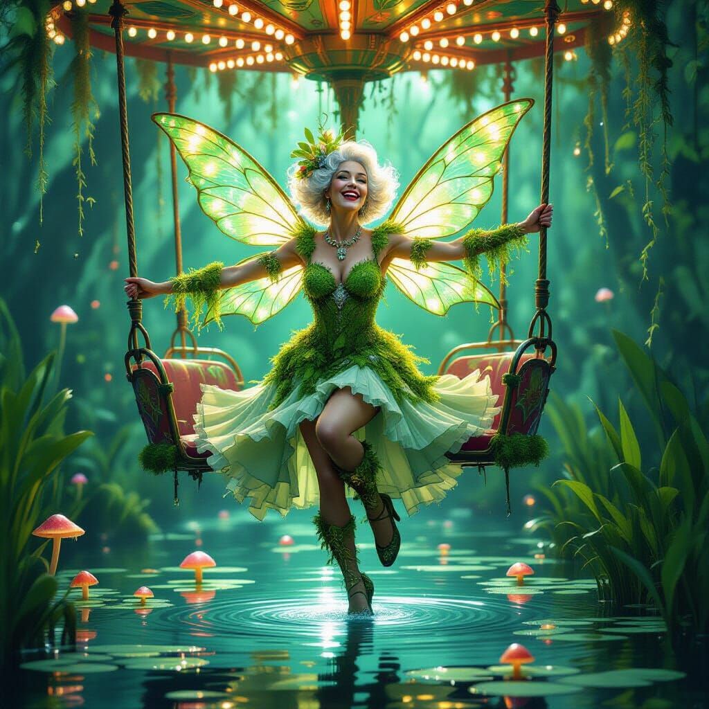 Moss Showgirl Dances in Bioluminescent Swamp