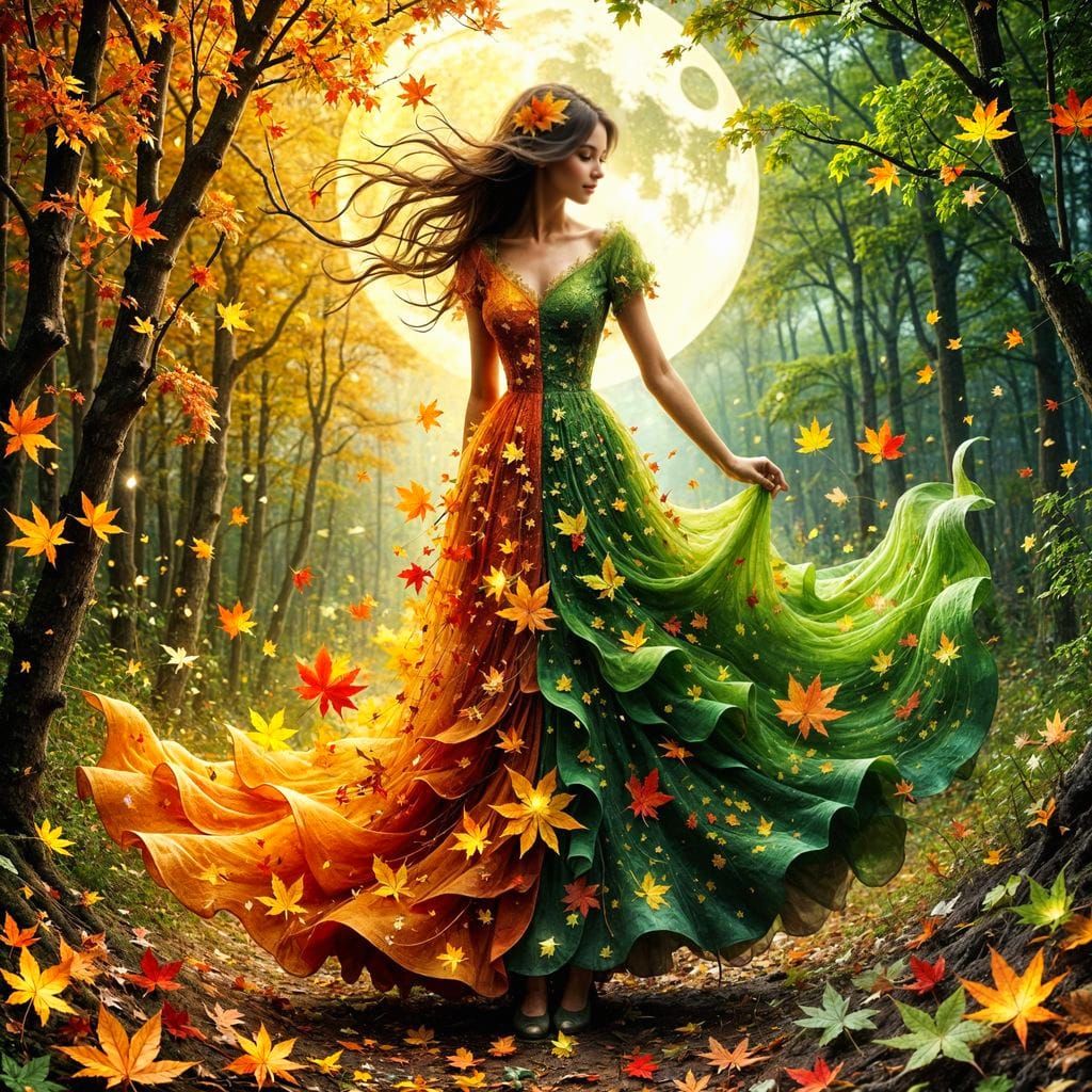 Goddess of Seasons: Autumn Meets Spring in Forest