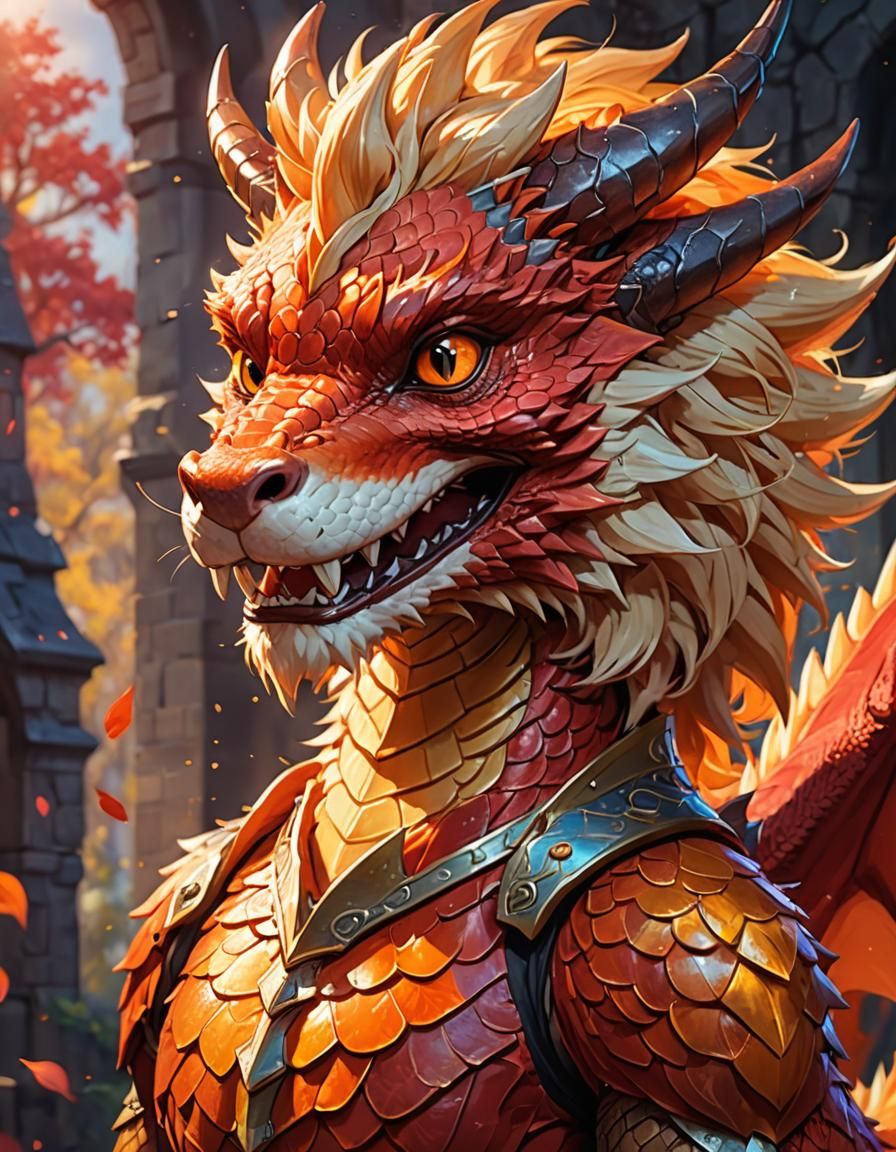 Anime Style Red Dragon Character Illustration