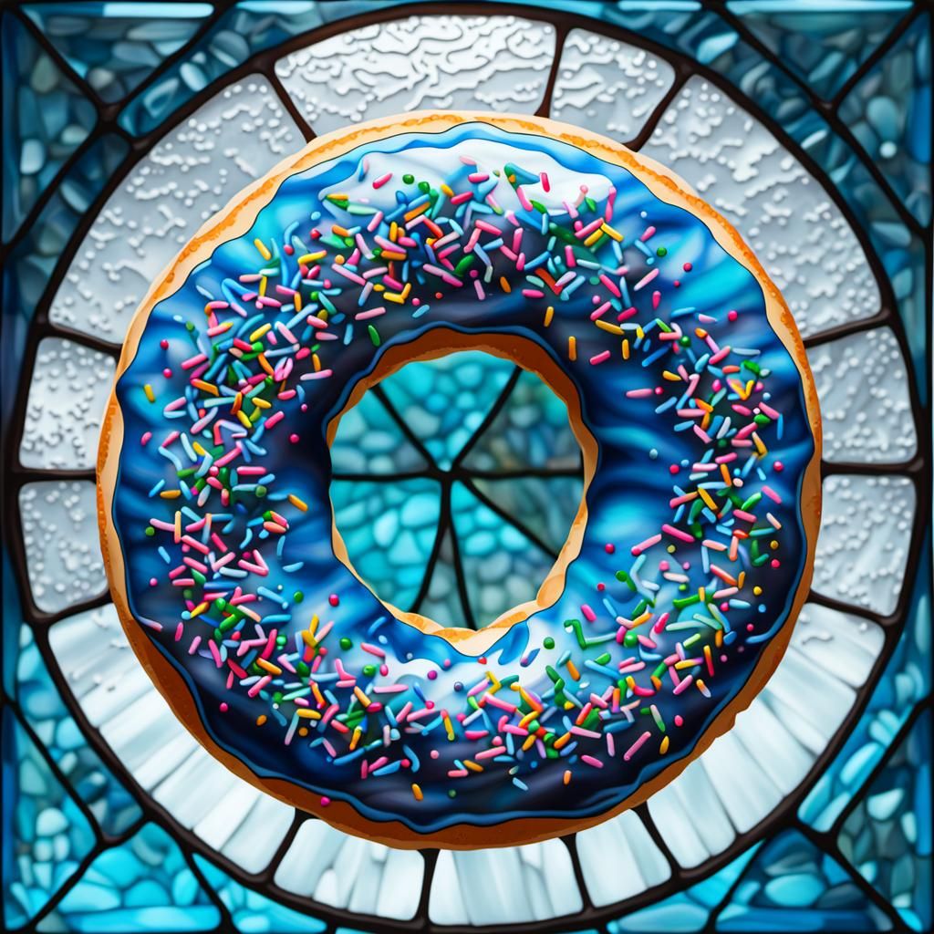 Blue Stained Glass Donut Window Art