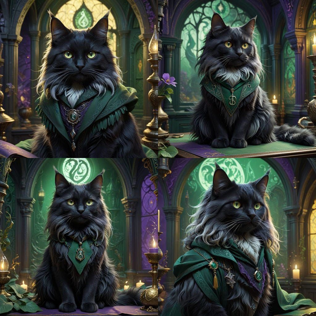 Slytherin Wizard Cat Embodies Dark Fantasy in Masterpiece Ar...