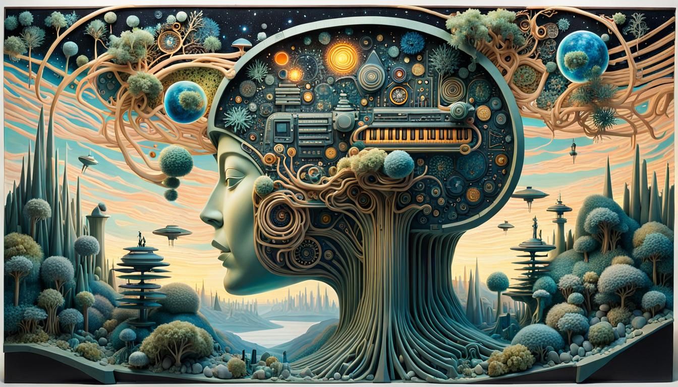 Ethereal Figures Compose Poems in Sunset Galaxy