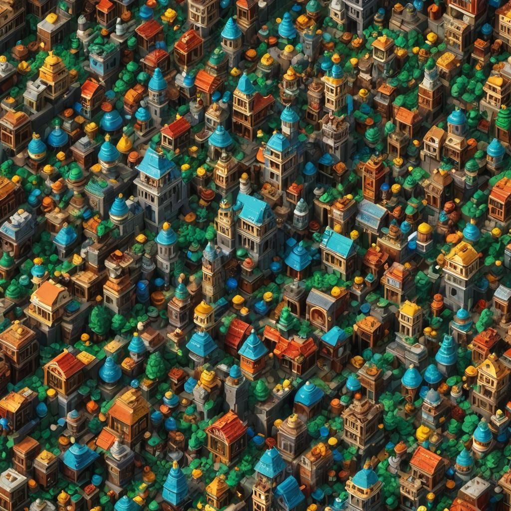 Detailed Lego Bricks in Matte Painting Style