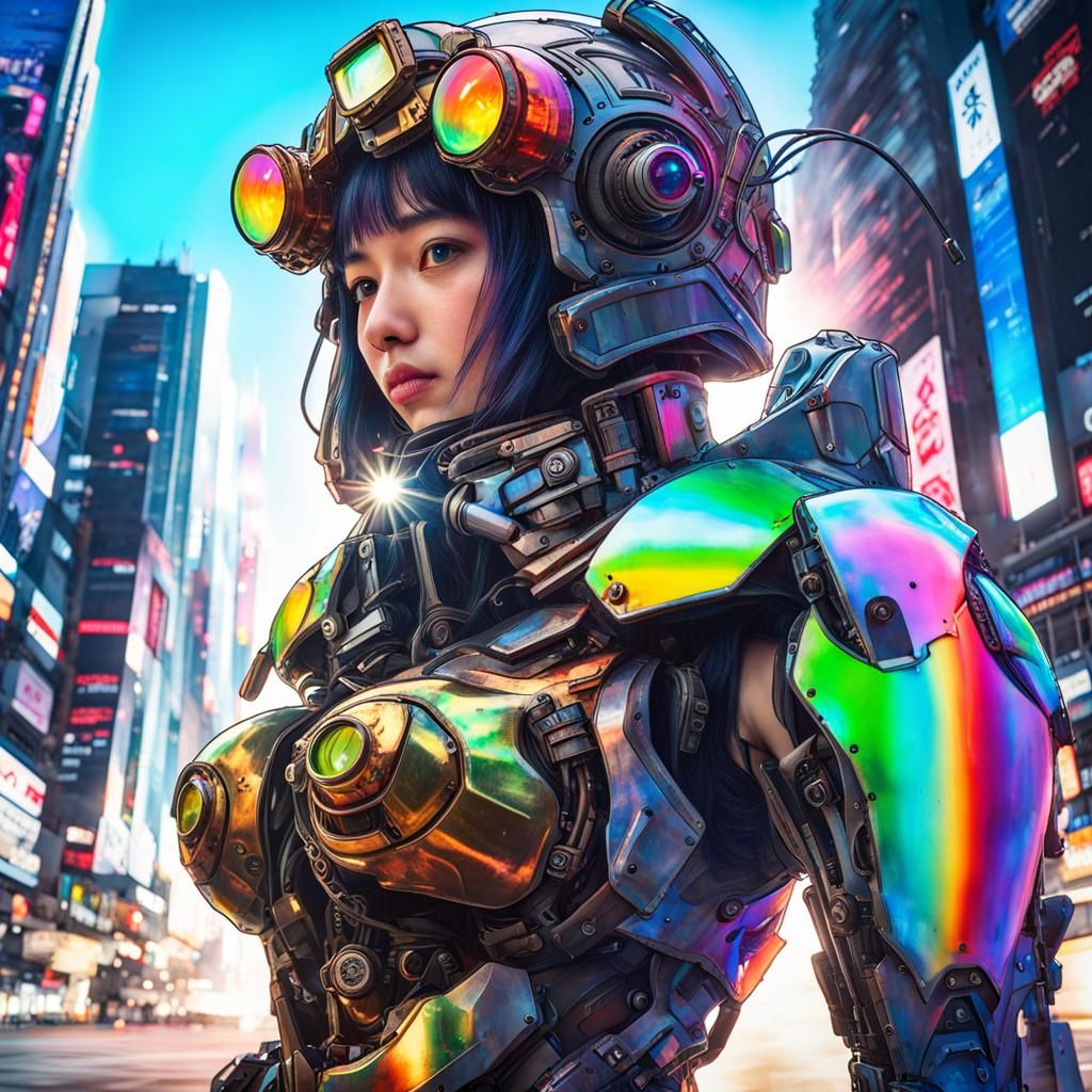 Mecha Armor Girl in Bladerunner Megalopolis