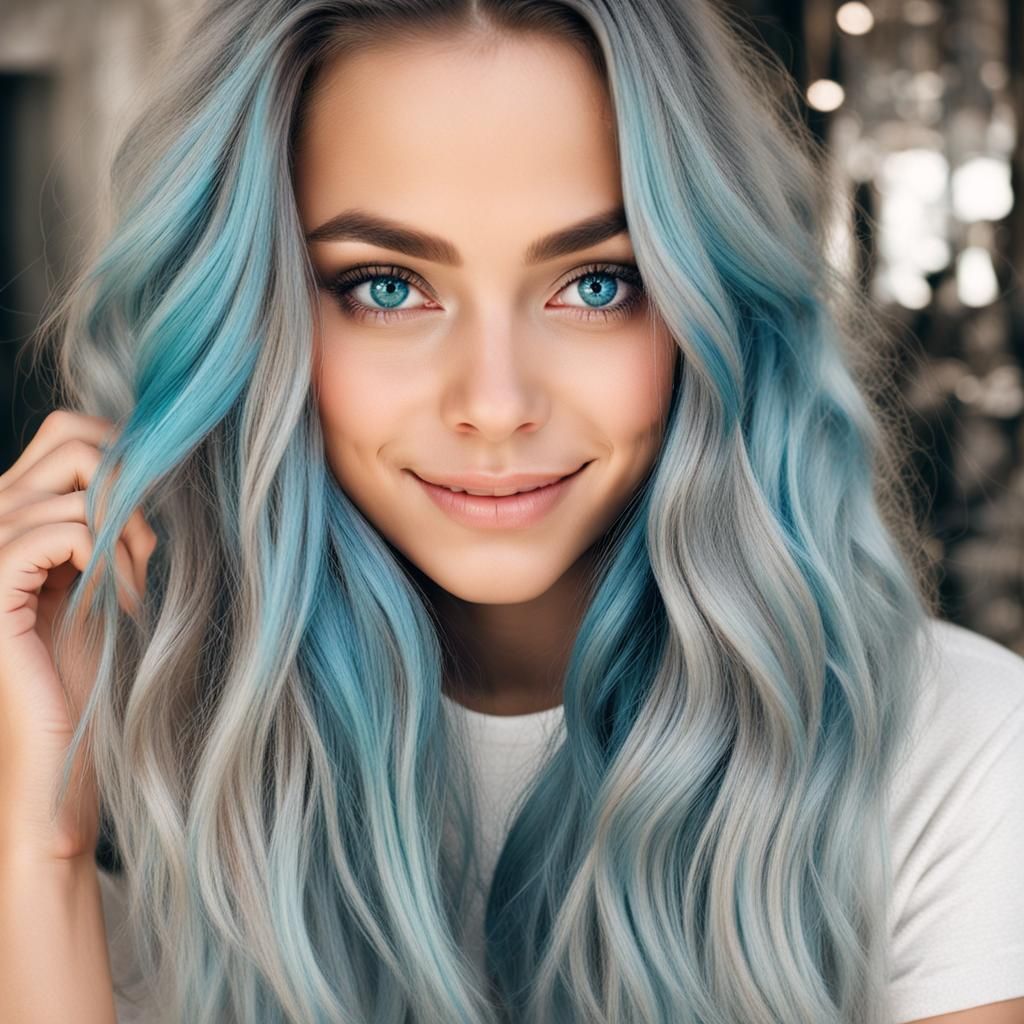 Portrait of a Beautiful Blonde Woman with Blue Eyes