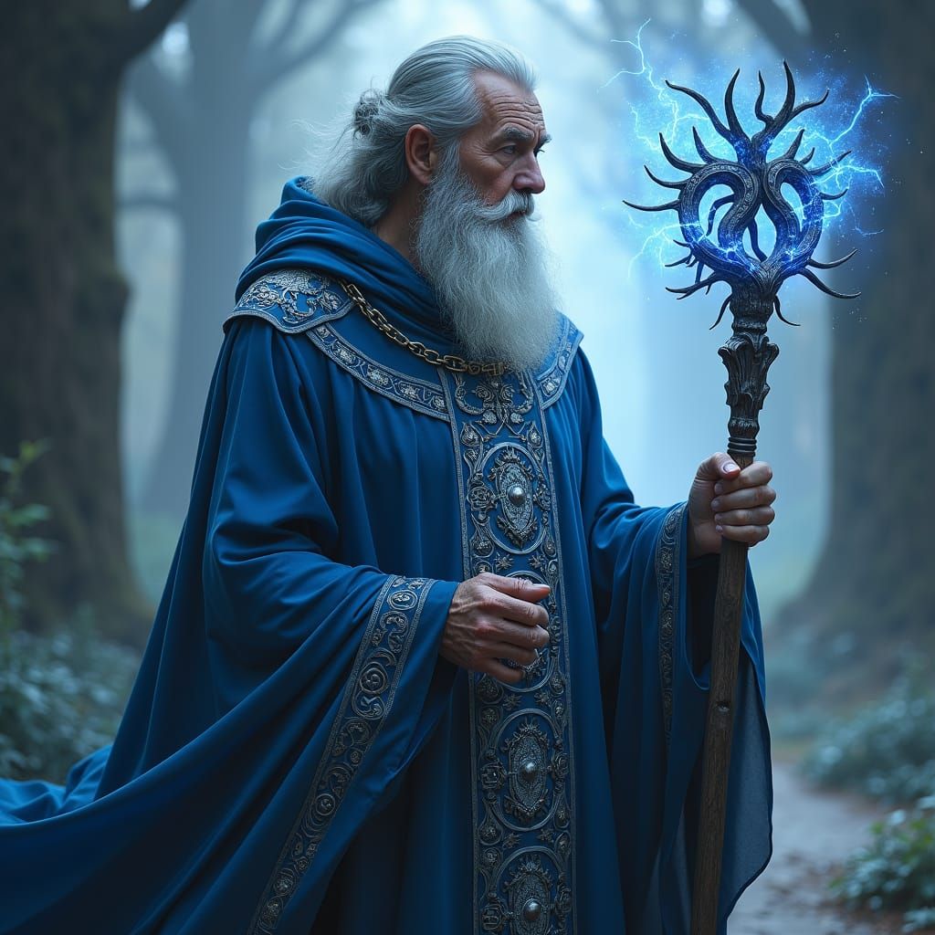 Ageless Sage with Spectral Staff in Mystic Setting