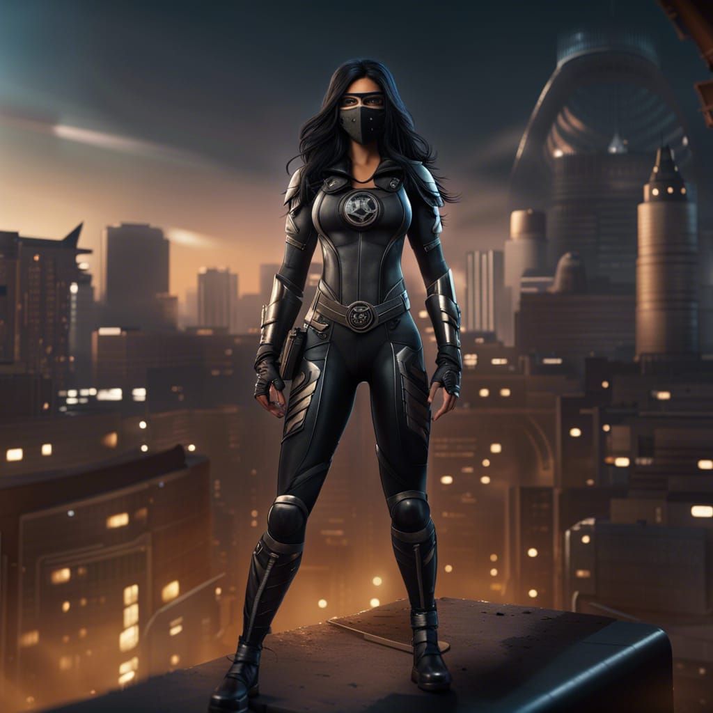 Indian Teen Superheroine in Black Tactical Armor